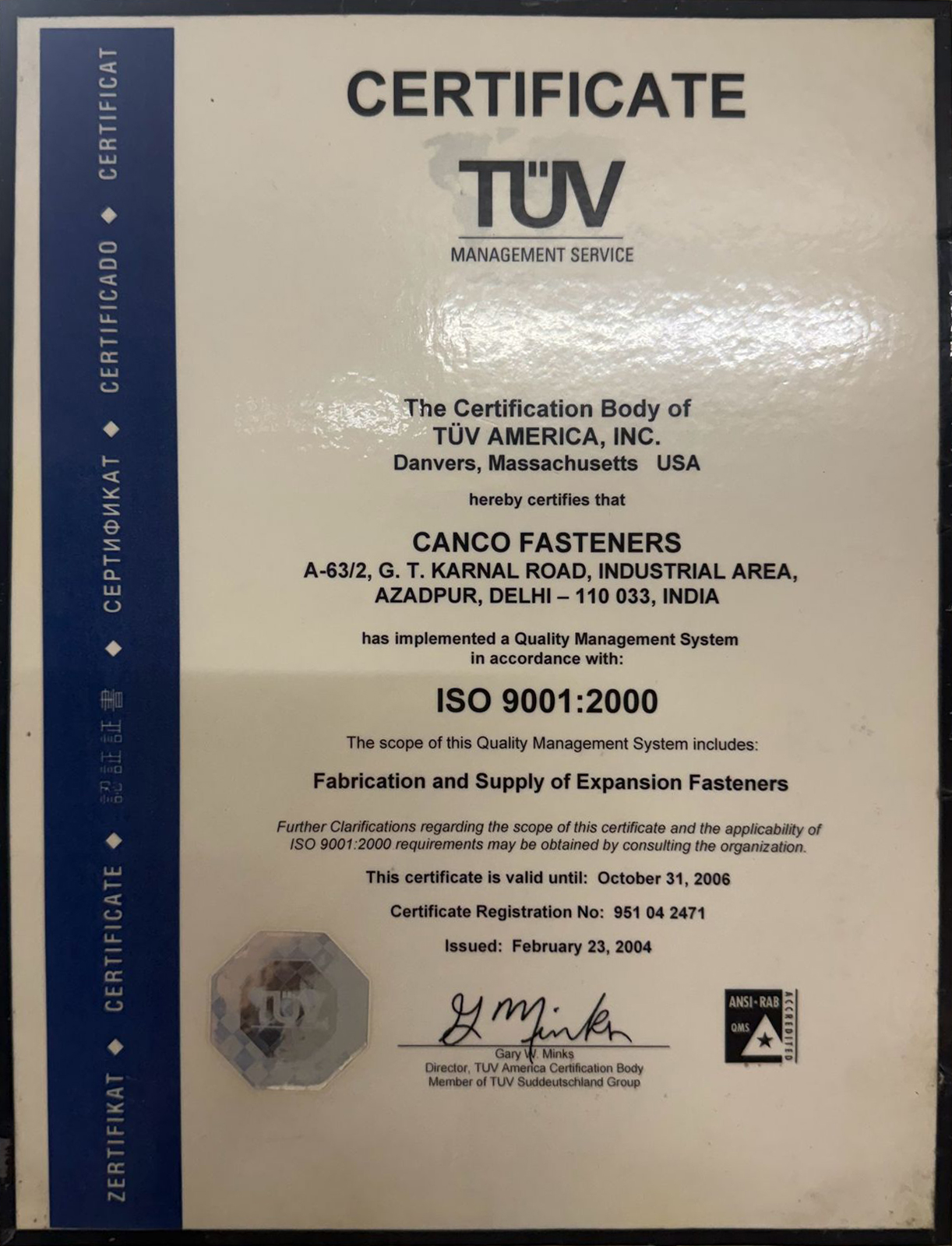 TUV ISO 9001 quality certification logo